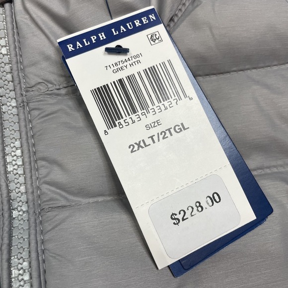Polo‎ Ralph Lauren Men's Big & Tall Packable Puffer Vest Gray Heather 2XLT NWT - Picture 4 of 14